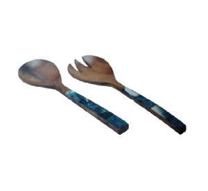 Vente en gros de nouveaux articles de qualité artisanale - Ensemble de couverts en bois de manguier et résine vintage, écologiques, cuillère de service, 2 pièces, cadeaux - Product Image 1