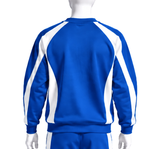Ensemble de survêtement bleu royal unisexe, sweat-shirt à col rond et pantalon de jogging, bande latérale contrastée, tenue de sport et d'entraînement athlétique - Product Image 4