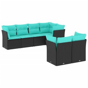 Ensemble de canapés de patio en polyrotin noir 7 pièces avec coussins, mobilier d'extérieur élégant - Product Image 2