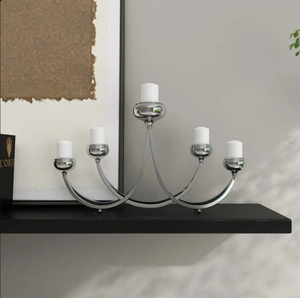 Wholesale Silver Metal 5-Arm Candelabra Modern Curved <b>Arch</b> Pillar <b>Candle</b> Holder Stand Table Centerpiece Wedding Home Decor - Product Image 1