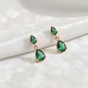 ต่างหูหยดน้ำมรกตสีเขียว เงินแท้ 925 ชุบทอง 14K สง่างาม เหมาะสำหรับเพื่อนเจ้าสาว ของขวัญเครื่องประดับงานแต่งงาน - Product Image 1