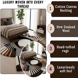 Modern Geometric Area <b>Rug</b> |Abstract <b>Hand</b> <b>Tufted</b> Circle Design Carpet Contemporary Living Room Bedroom Decorative Floor Decor <b>Rug</b> - Product Image 3