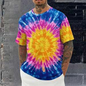 T-shirts pour hommes à imprimé graphique tie-dye, col rond, 180 GSM, 100% coton, tee-shirt surdimensionné à épaules tombantes, mode décontractée d'été, streetwear - Product Image 4