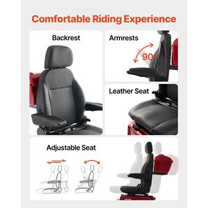 Scooter de mobilité tout-terrain robuste à 4 roues pour seniors et adultes, capacité de 227 kg, autonomie de 34,5 km, 3 vitesses, 1000 W, pour personnes à mobilité réduite - Product Image 5