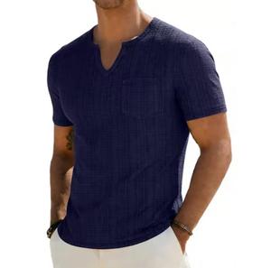 T-shirt décontracté pour homme, respirant, en polyester 320g, manches courtes, col rond, tricoté, coupe classique, couleur unie - Product Image 1