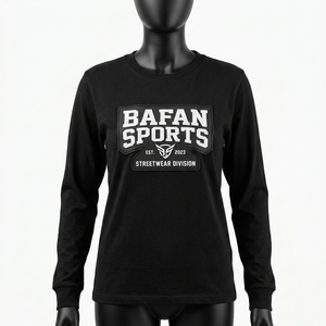 Camiseta de Manga Larga de Algodón Jersey Premium de 200 GSM, Negra, con Logotipo Estampado en Relieve, Personalizada, Unisex, Estilo Urbano - Product Image 3