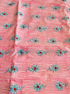 Pink Stripe Hand Block Print Cotton Fabric Blue Floral Jaipur Sanganeri Print Dress <b>Sewing</b> Fabric by Yard - Product Image 2