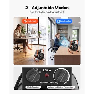 Calentador Eléctrico para Invernadero de 1500W con Termostato, Modos de Ventilador, Ángulo Ajustable y Enchufe UK IPX4 - Product Image 4