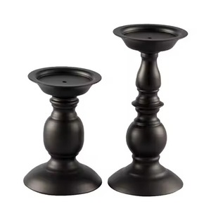 <b>Black</b> Iron <b>Candlestick</b> Holder Set of 2 for Home Decoration Durable Metal Pillar Candle Holders - Product Image 1