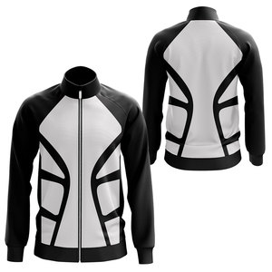 <b>Men's</b> Black <b>White</b> Geometric Print Racer <b>Jacket</b> Zipper Stand Collar Sporty Outerwear Sublimation Transfer Print Autumn Wear - Product Image 6