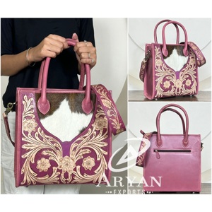 Luxury 2026 Floral Tooled Hair On Leather Women's Tote Bags High Quality Crossbody Top Handle Travel Bags With <b>Adjustable</b> <b>Strap</b> - Product Image 1
