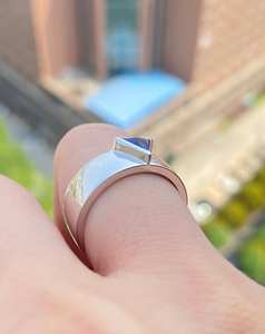 Unique Blue CZ Diamond Engagement Ring 0.50 CTW Trilliant Cut Solitaire Fancy Wedding Band Anniversary <b>Gift</b> 14K Gold Her - Product Image 4