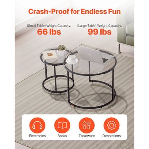 Modern Nesting Coffee <b>Table</b> Set of 2 23.6 in Glass End <b>Side</b> <b>Tables</b> for <b>Small</b> Places Night Stand <b>Side</b> <b>Tables</b> for Living Room - Product Image 5