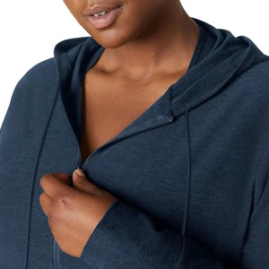 Plus Size Women's Hooded <b>Zip</b>-<b>Up</b> Sweatshirt Solid Color Fleece Knitted Casual Spring <b>Top</b> Full Sleeve Regular Length Only - Product Image 5