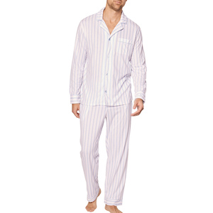 Vente en gros de pyjamas de luxe pour hommes, manches longues, 100% coton, ensemble de vêtements de nuit 2 pièces avec tissu respirant pour l'été - Product Image 4