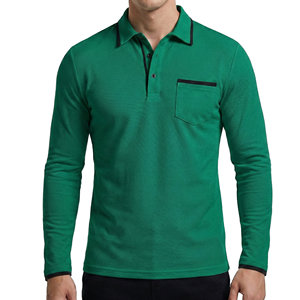 เสื้อโปโลแขนยาวผู้ชายแบบปรับแต่งได้ แต่งขอบตัดกัน ผ้าฝ้ายปิเก้ GSM สูง ราคาขายส่ง เสื้อโปโลคุณภาพสำหรับผู้ชาย - Product Image 1