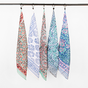 Cotton Floral Border Square <b>Bandana</b> <b>Women</b> Men Light Weight Breathable Eco-Friendly Four Seasons Retro Fashion Accessories - Product Image 1