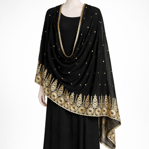 Châle de luxe pour femme musulmane en mousseline brodée florale, léger, respirant, écharpe d'été avec détails en strass, long, grand et doux - Product Image 4