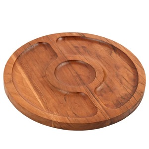 Round Wooden Serving Platter with Compartments Divided <b>Snack</b> <b>Tray</b> Solid Wood Chip and Dip Serving Board for Appetizers Fruits - Product Image 5