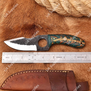 UA Supplies OEM Couteau à lame fixe en acier à haute teneur en carbone, forgé à la main, avec trou pour le pouce, manche exotique en forme de cône de pin, fourreau en cuir, pointe tombante - Product Image 2