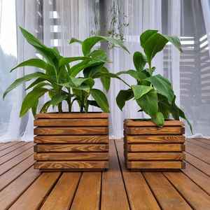 Support à fleurs en bois massif style Wabi Sabi, décoration, rangement, pour appartement, chambre, salon, durable, design artistique carré - Product Image 3