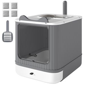 Lettiera per Gatti Media con Coperchio, Ingresso Frontale e Uscita Superiore, Paletta Inclusa, in PP Bianco, con Sacchetto Deodorante, Spazio Interno 9L - Product Image 1