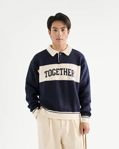 Suéter de Punto a Rayas de Manga Larga Casual de Invierno para Hombre, 100% Acrílico, Transpirable, con Bordado, Cuello Camisero, Antipilling, de Secado Rápido - Product Image 1