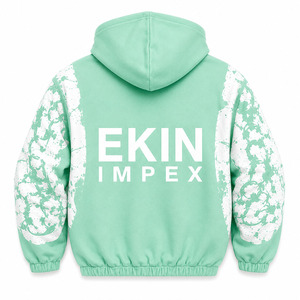 เสื้อฮู้ดดี้โอเวอร์ไซส์สีเขียวมิ้นท์พรีเมียม ผ้าฟลีซโพลีเอสเตอร์ 100% ซิปหน้า สไตล์สตรีทแวร์สีขาว ยูนิเซ็กส์ แห้งเร็ว มีกระเป๋าแบบมีโซ่ - Product Image 2