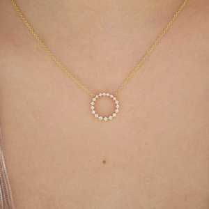 Collares con Colgante de Círculo Abierto de Diamantes, Redondos, Cultivados en Laboratorio, Cadena de Oro Sólido de 14K y 18K, 16 y 18 Pulgadas, Joyería Fina Delicada para Uso Diario - Product Image 2