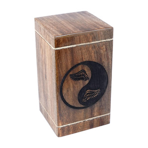 Supplier of best quality ying yang wooden cremation urn <b>box</b> handmade <b>large</b> mango wood burial with lid funeral urn for Columbia - Product Image 1