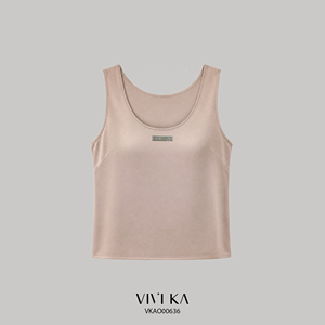 Camiseta sin Mangas de Satén Beige para Mujer, Cuello Redondo, Transpirable, Estilo Casual de Verano, ODM OEM HELENA, 100% Poliéster, Color Sólido - Product Image 2