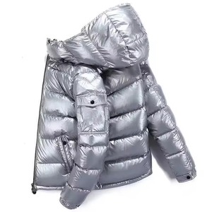 Men's <b>Silver</b> Thin Stand Bubble <b>Jacket</b> Casual Zipper Front Solid Color Waterproof Eco-Friendly Breathable Filled Winter Wear - Product Image 2