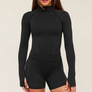 Camiseta de Yoga de Manga Larga para Mujer, de Alta Calidad, con Cuello Alto, Orificios para Pulgares, Transpirable, Antipilling, para Entrenamiento y Gimnasio - Product Image 6