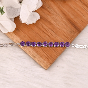 Luxury Purple Amethyst Tennis <b>Bracelet</b> Handmade 925 Silver Jewelry for Unisex - Product Image 2