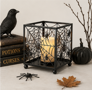 Wholesale Halloween Decor Black Metal Spider Web Candle <b>Lantern</b> Spooky Gothic Iron Tealight Holder for Haunted House Tabletop - Product Image 4