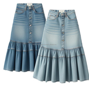 กระโปรงผ้ายีนส์ยาวของผู้หญิงกระโปรงแมกซี่เอวสูงซักได้ออกแบบได้ตามต้องการกระโปรงแมกซี่ไซส์พิเศษ - Product Image 1