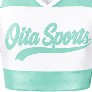 Ensemble d'uniforme de cheerleading sublimé blanc et vert menthe sans manches, haut et jupe pour équipe sportive, tenue de performance et d'entraînement - Product Image 3