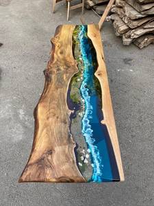 Nature River <b>Epoxy</b> Console <b>Table</b> Rectangle Live Edge Wood Resin Handmade Eco-Friendly Durable Ocean Stream Entryway Hallway - Product Image 3