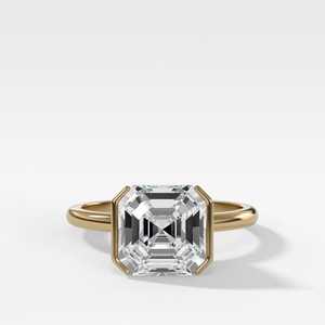 Anillo de compromiso de oro macizo de 14k y 18k con diamante de laboratorio de 2 quilates talla Asscher, solitario de medio bisel de 1.7mm, joyería de uso diario al por mayor - Product Image 1