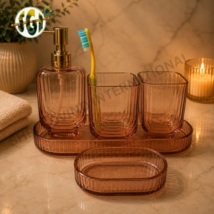<b>Bathroom</b> <b>Accessory</b> <b>Set</b> made from glass Bath <b>Accessories</b> Soap Dispenser Tumbler and Soap Dish - Product Image 5