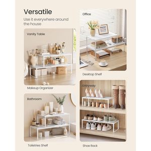 ชุดชั้นวางของโลหะแบบขยายได้ 2 ชิ้น ตู้เก็บของขนาดเล็กสำหรับจัดระเบียบเคาน์เตอร์ครัว ชั้นวางของบนโต๊ะประหยัดพื้นที่ - Product Image 4