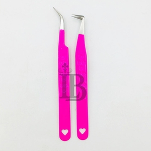 Hot Pink Tweezers Stainless Steel Eyelash Extensions Tweezers Purple Color Tweezers 45 Degree Boot Volume Eyelash Tweezers - Product Image 3