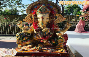 Mariage indien seigneur Ganesha danse Statue aspect bois FRP Ganesha Statue pour décoration danse Pose Ganesha pour mariage - Product Image 6