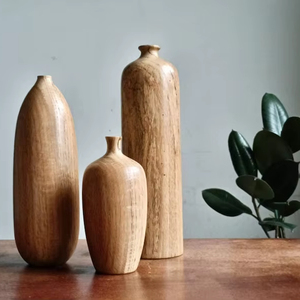 Juego de 3 Jarrones de Madera Hechos a Mano, Estilo Rústico Escandinavo, Bambú, para Bodas, Ecológicos, Decoración de Madera Natural - Product Image 1