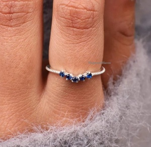 High-quality Jewelry Factory S925 <b>Silver</b> <b>Eternity</b> Wedding Band Dainty Blue Sapphire <b>Ring</b> Sterling <b>Silver</b> Curved Wedding Band - Product Image 3