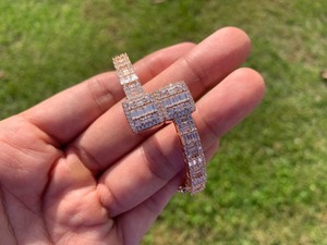 18k Rose Gold Plated Women’s <b>Men</b>’s Baguette Iced Tennis Link Bracelet Bangle7mm Moissanite Diamond Bracelets - Product Image 5