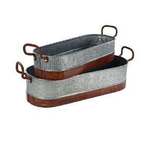 Jardinières ovales galvanisées avec poignées en corde pour la décoration extérieure de la ferme, pots à plantes et jardinières - Product Image 2