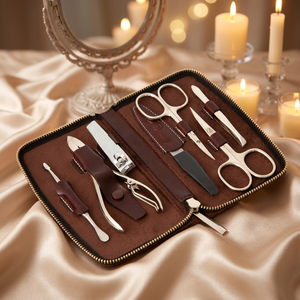 Juego de manicura para hombre y mujer, estuche para uñas, tijeras compactas de alta calidad para uñas, juego de viaje con logotipo personalizado, estuche de cuero natural aceptable - Product Image 3