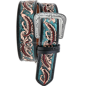 Ceinture fabriquée à la main en cuir occidental usiné à la main de haute qualité cadeau pour hommes avec boucle gravée florale de créateur fabricant en gros - Product Image 5