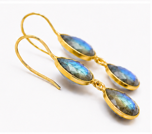 Labradorite Teardrop <b>Dangle</b> <b>Earrings</b> 925 Sterling <b>Silver</b> Gold Plated | Natural Pear Gemstone Drop <b>Earrings</b> | Handmade Gift - Product Image 3